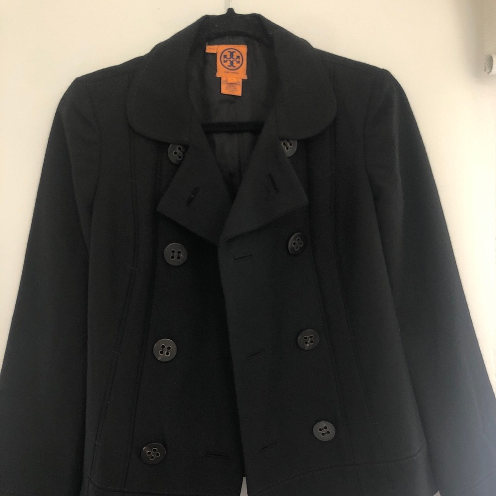 Tory Burch Black Wool Knit Double Breasted Jacket